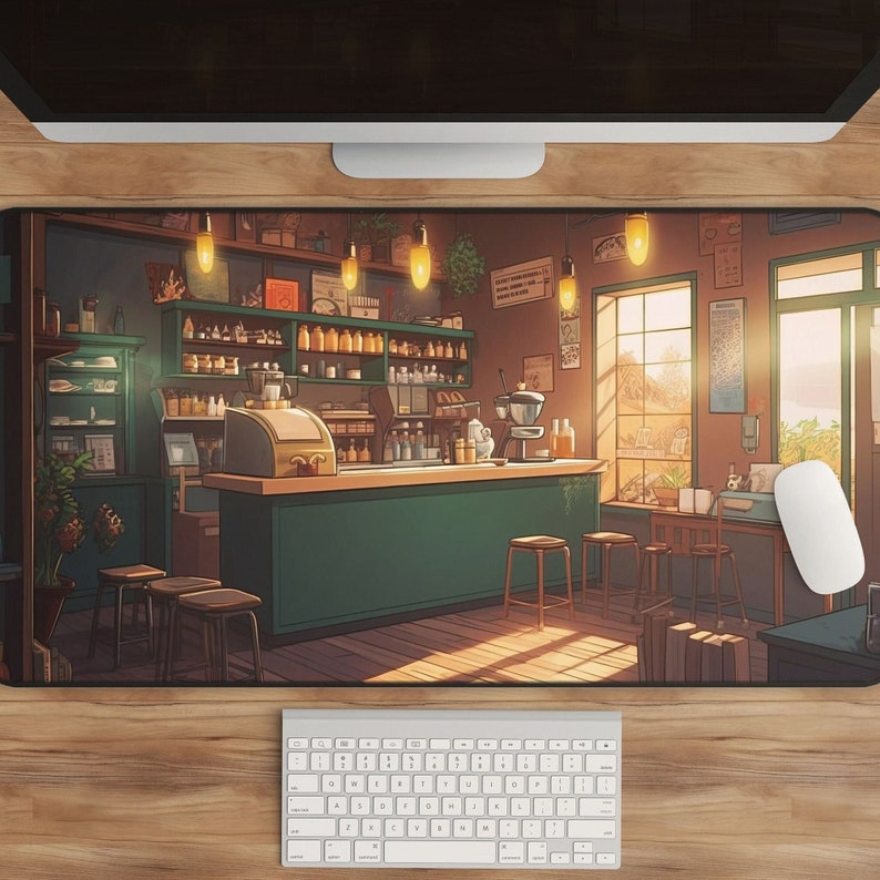 Gaming Accessories Shop - Kawaii Anime Desk Mat Coffee Shop