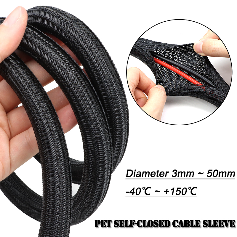 Cable Sleeve Braided - 3/5/9m Black PET Braided Sleeve Diameter