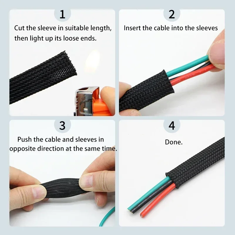 1~50m Black-Red Cross PET Brai - đánh giá và giá Cable Sleeve Braided