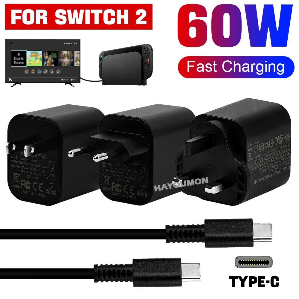 UK US EU 60W Type-C AC Adapter - đánh giá và giá Gaming Accessories Wall Mount