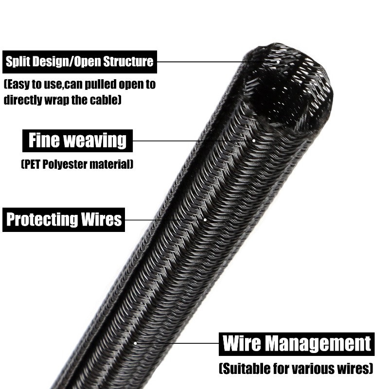 3/5/9m Black PET Braided Sleev - đánh giá và giá Cable Sleeve Braided